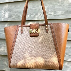 NEW Michael Kors Large Tan Leather Woven Tote Bag